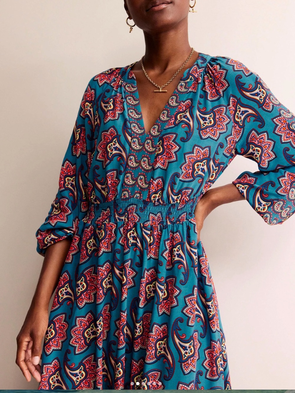 Boden Teal Paisley Raglan Midi-Dress, size 6